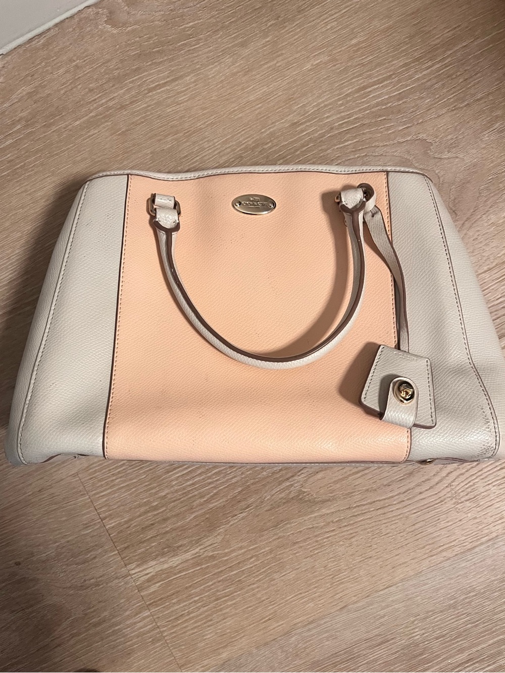 Coach Pebbled Leather Shoulder Bag in Blush with White Trim